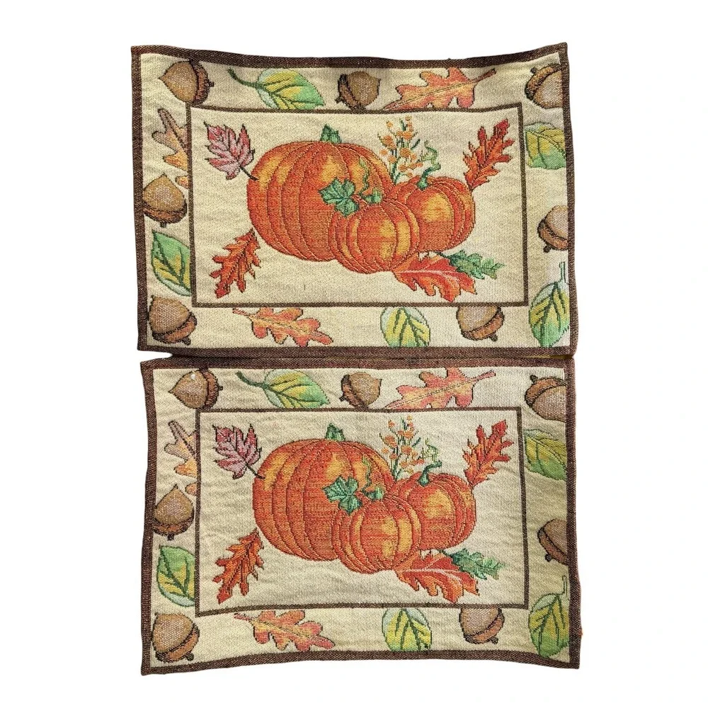 Set of 2 Autumn Pumpkin Tapestry Placemats Fall Harvest Thanksgiving Decor